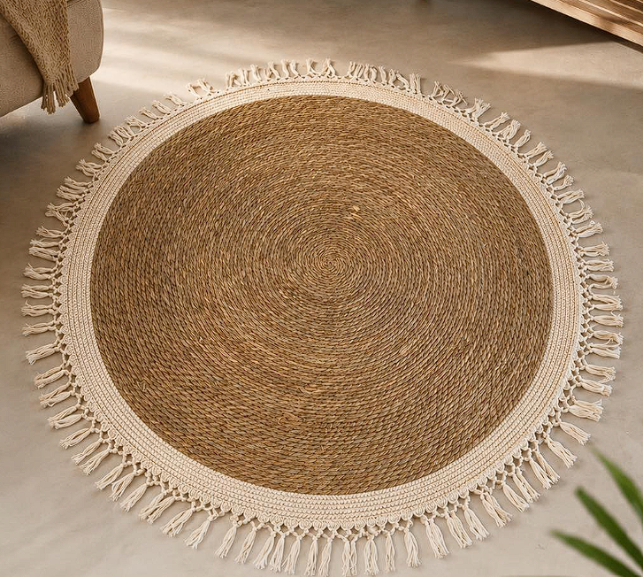 Boho-Jüt Dairesel Püsküllü Halı